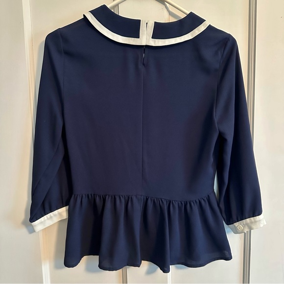 Forever21 Navy White Sailor Blouse Women Small Shirt Top 2010 Design Retro Pinup - Picture 4 of 4